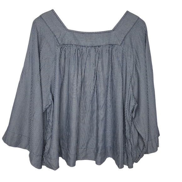 GAP Womens Navy Blue Striped Square Neck Flare Sleeve Lyocell Peasant Top Large - Picture 2 of 8